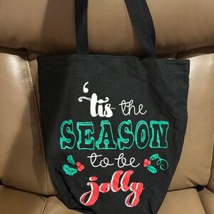 Festive Black Tote Bag with Holiday Print